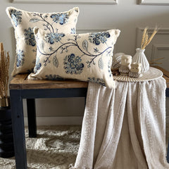 Morning Flower - Blue Linen Decorative Euro Sham