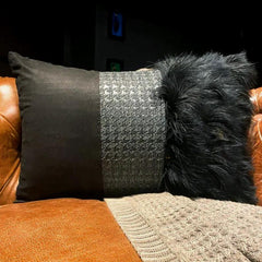 Wicked Black - Black Faux Leather & Suede Halloween Lumbar Pillow Cover
