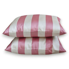 Pink Satin Lumbar Pillow Cover Pack of 2 - Pink Stripe Delight