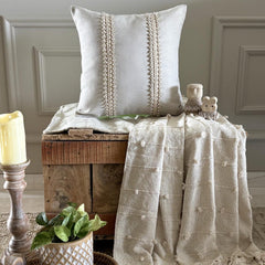 Ivory Jacquard Throw Pillow Cover - Pearl Strand