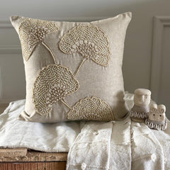Beige Linen Blend Throw Pillow Cover - Pearl Gingko