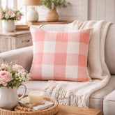 Peach Pink Plaid - Peach Buffalo Checks Throw Pillow Cover