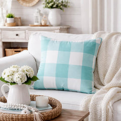 Aqua Plaid - Aqua Blue Buffalo Checks Decorative Euro Sham