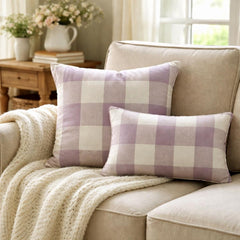 Lavender Plaid - Lavender Cotton Decorative Throw Pillow Cover