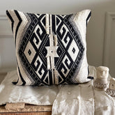 Moroccan Lounge - Black & Ivory Cotton Throw Pillow Cover