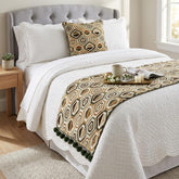 Velvet Beige Decorative Bed Runner and Pillow Cover - Hex Element