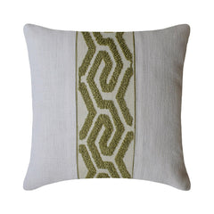 White Linen Throw Pillow Cover - Verdant Labyrinth