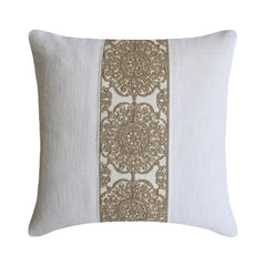 White Linen Throw Pillow Cover - Ivora Mandala