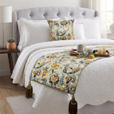 Peacock Swag - Satin Grey & Yellow Decorative Bed Runner and Pillow Cover