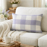 Lilac Plaid Play - Lilac Cotton Lumbar Pillow Cover