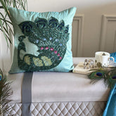 Peacock Glam Blue Throw Pillow Cover