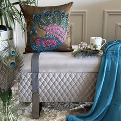 Blue Peacock - Brown Art Silk Decorative Euro Sham
