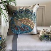 Taupe Green Peacock Pillow Cover