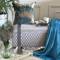 Taupe Green Peacock - Taupe Green Art Silk Decorative Euro Sham