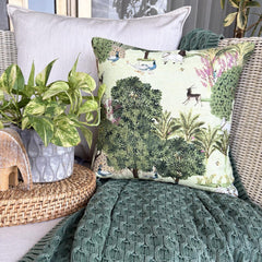 Mor Nritya - Green Cotton Throw Pillow Cover