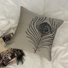 Peacock - Gray Art Silk Decorative Euro Sham