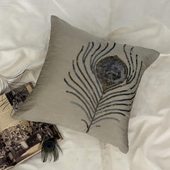 Peacock - Gray Art Silk Throw Pillow Cover