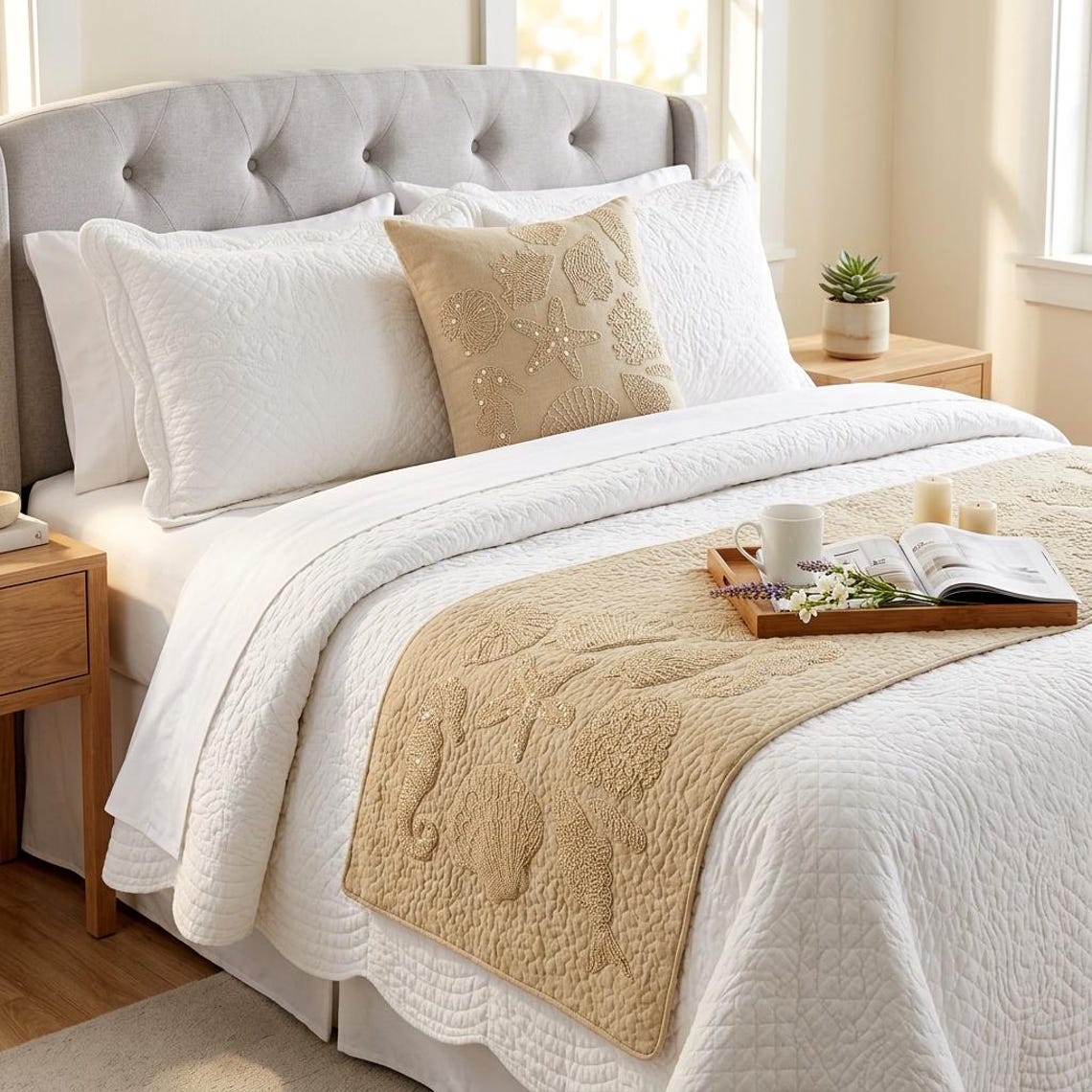 Off To The Sea Decorative Bed Runner with Pillow Cover