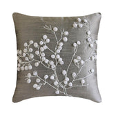 Snow Flowers - Gray Art Silk Throw Pillow Cover
