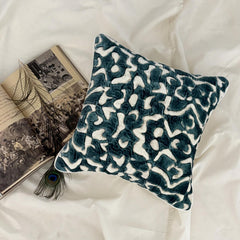 Medhakara - Teal Blue Suede Throw Pillow Cover