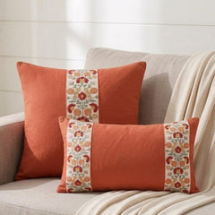 Coral Orange Linen Throw Pillow Cover - Coral Blossom