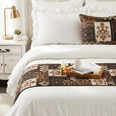 Parisa - Satin Brown Decorative Bed Runner and Pillow Cover
