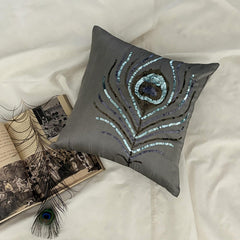 Peacock Feather - Silver Art Silk Decorative Euro Sham