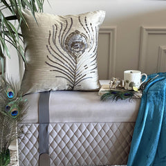 Peacock - Gray Art Silk Decorative Euro Sham