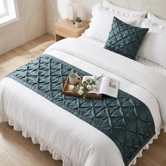 Satin Nights - Blue Satin Decorative Bed Runner and Pillow Cover