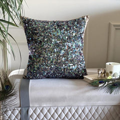 Dazzling Flora - Blue Silk Throw Pillow Cover