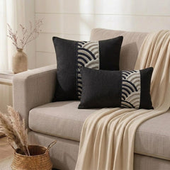 Black Linen Throw Pillow Cover - Black Reverie