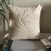 Pearly Peacock Feather Pillow Cover