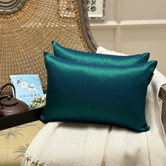 Peacock Green Luxury - Peacock Green Silk Throw Pillow Cover Pack of 2