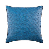 Blue Leather Weave - Blue Faux Leather Throw Pillow Cover