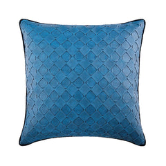 Blue Leather Weave - Blue Faux Leather Decorative Euro Sham