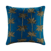 Gold Lotus Dreams - Teal Blue Taffeta Throw Pillow Cover