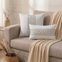 Ivory And Gray Linen Throw Pillow Cover - Caesar’s Line