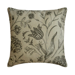Gray Linen Throw Pillow Cover - Botanical Sketch