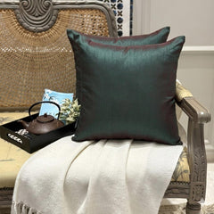 Green Red Luxury - Green & Red Art Silk Throw Pillow Cover Pack of 2