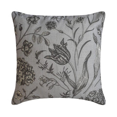 Gray Linen Throw Pillow Cover - Gray Botanical Sketch