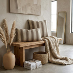 Brown Linen Throw Pillow Cover - Terra Stripe
