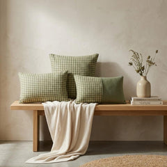 Green Linen Throw Pillow Cover - Sage Houndstooth