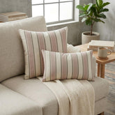 Pink Linen Throw Pillow Cover - Pink Terra Stripes