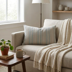 Blue Linen Throw Pillow Cover - Blue Haven Stripes