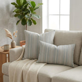 Blue Linen Throw Pillow Cover - Blue Haven Stripes