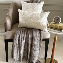 Ivory Swirls - Ivory Art Silk Throw Pillow Cover