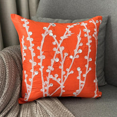 Coral Orange Willow - Coral Orange Art Silk Decorative Euro Sham