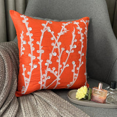 Coral Orange Willow - Coral Orange Art Silk Throw Pillow Cover