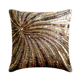 Gold Bloom - Brown & Gold Art Silk Throw Pillow Cover