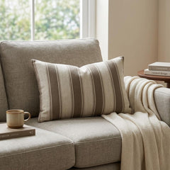 Brown Linen Throw Pillow Cover - Terra Stripe